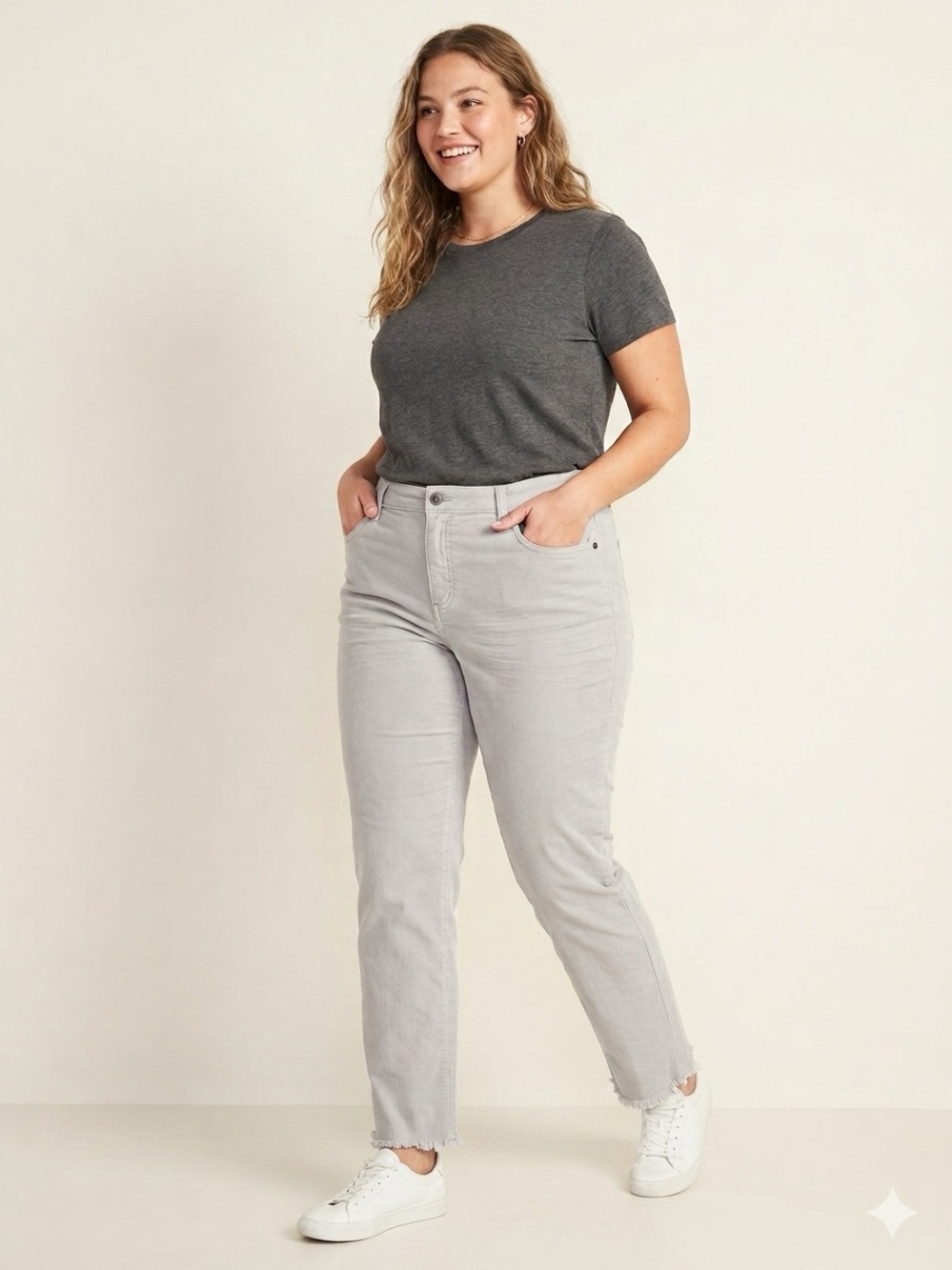Carve Designs Light Gray Corduroy Straight Leg Frayed Hem Pants - Size 14